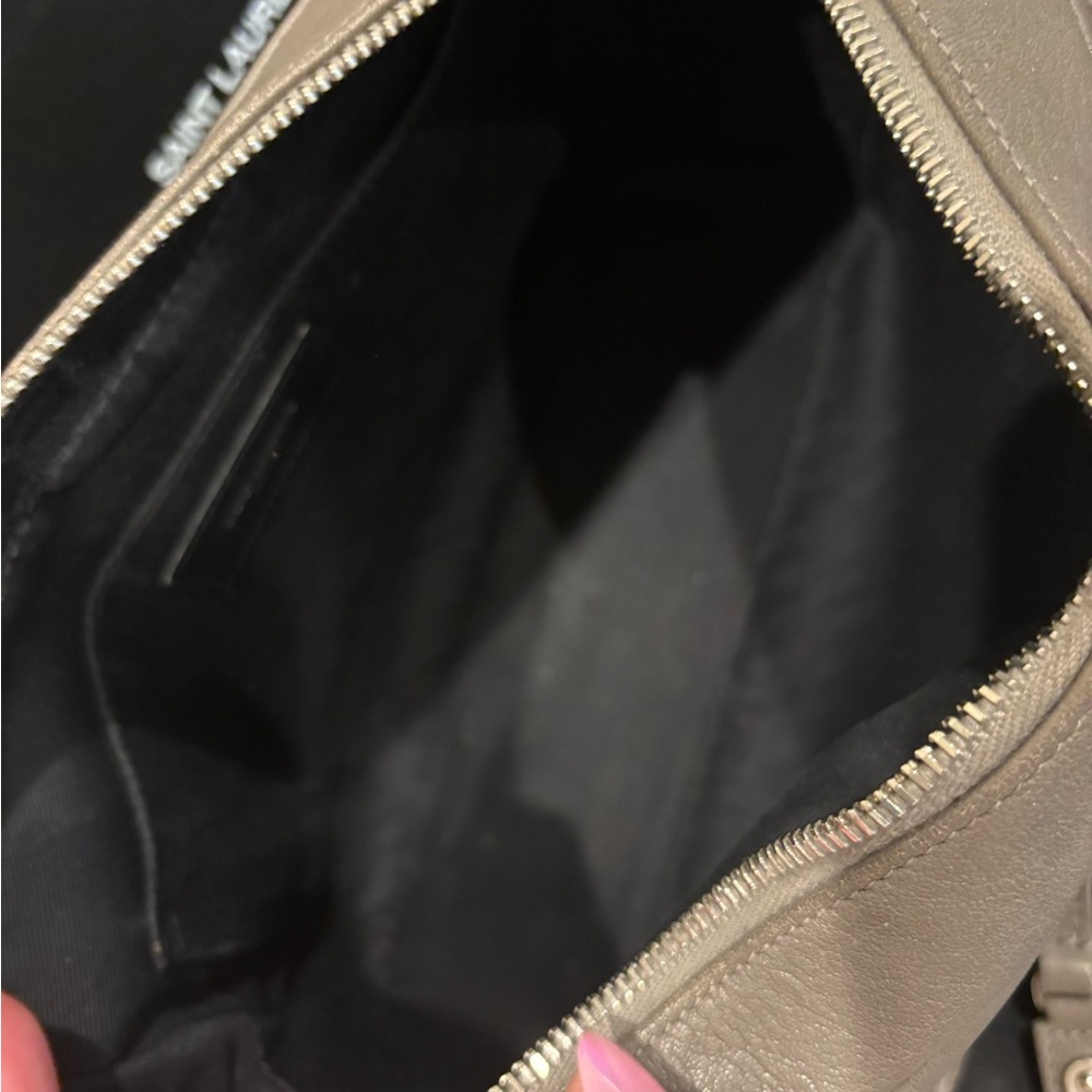 Yves Saint Laurent Monogram Lou Taupe Leather Crossbody Bag - Picture 11 of 16